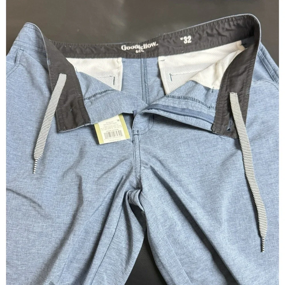 Goodfellow & Co Mens 32 Hybrid Swim Shorts Blue Heather Stretch Trunk 10.5 In.
